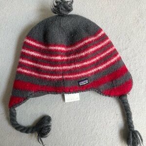 Patagonia Kids Red and Gray Striped Winter Hat